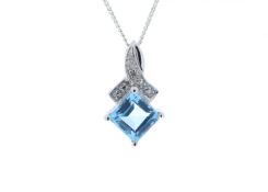 9ct White Gold Diamond And Blue Topaz Pendant 0.02 Carats