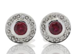 9ct White Gold Created Ruby Diamond Earring 0.16 Carats