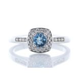 9k White Gold Blue Topaz Diamond Halo Ring