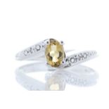 9k White Gold Diamond And Citrine Ring