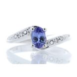 9k White Gold Diamond And Tanzanite Ring