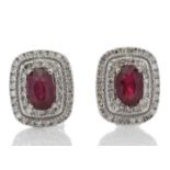 9k White Gold Oval Ruby and Diamond Earrings