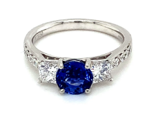 1.59ct dark blue round sapphire and diamond ring set in platinum