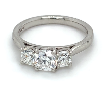 Trilogy ring, 1.31ct cushion brilliant-cut diamonds. GIA certified set in platinum