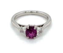 1.02ct cushion cut ruby and 0.41ct diamond ring set in platinum