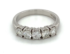 5 diamond eternity ring, 1.08ct total weight set in platinum, H colour, VS clarity