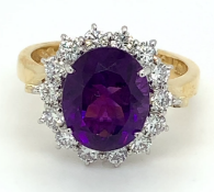 3.69ct Amethyst and 0.76ct diamond ring set in 18kt yellow gold