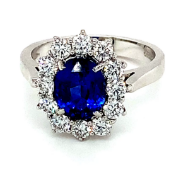 1.99ct dark blue oval sapphire & diamond ring set in 18kt white gold