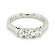 Trilogy ring 0.75ct total weight round brilliant diamonds set in platinum, G colour, VS clarity