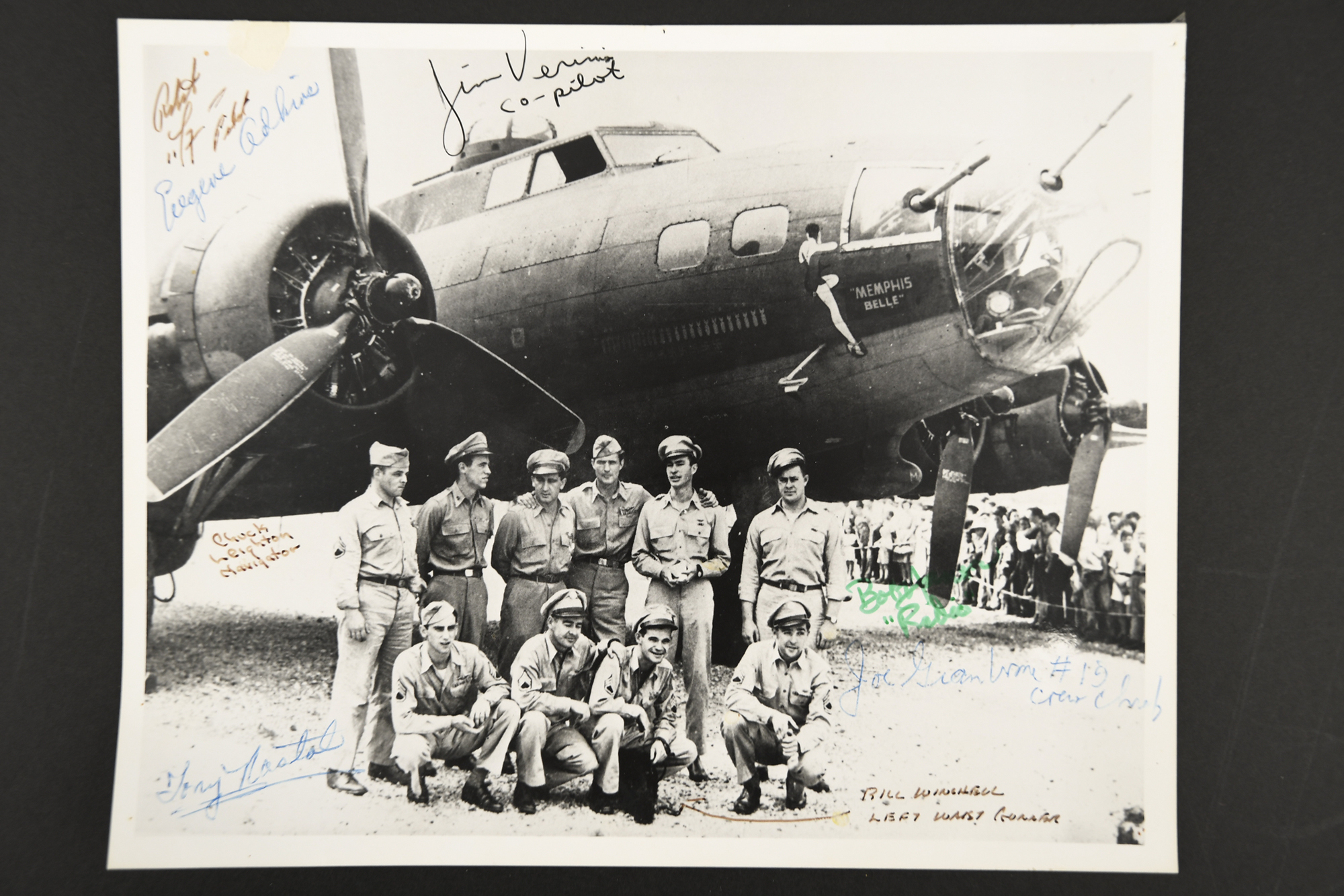 Memphis Belle Original Signatures of 8 crew members.