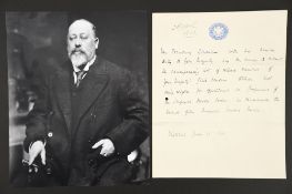 Edward VII (1841 - 1910) Original Initialled signature on "Home Office" letter to Gladstone.