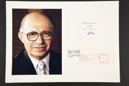 Menachem Begin (1913 - 1992)Original Signature.