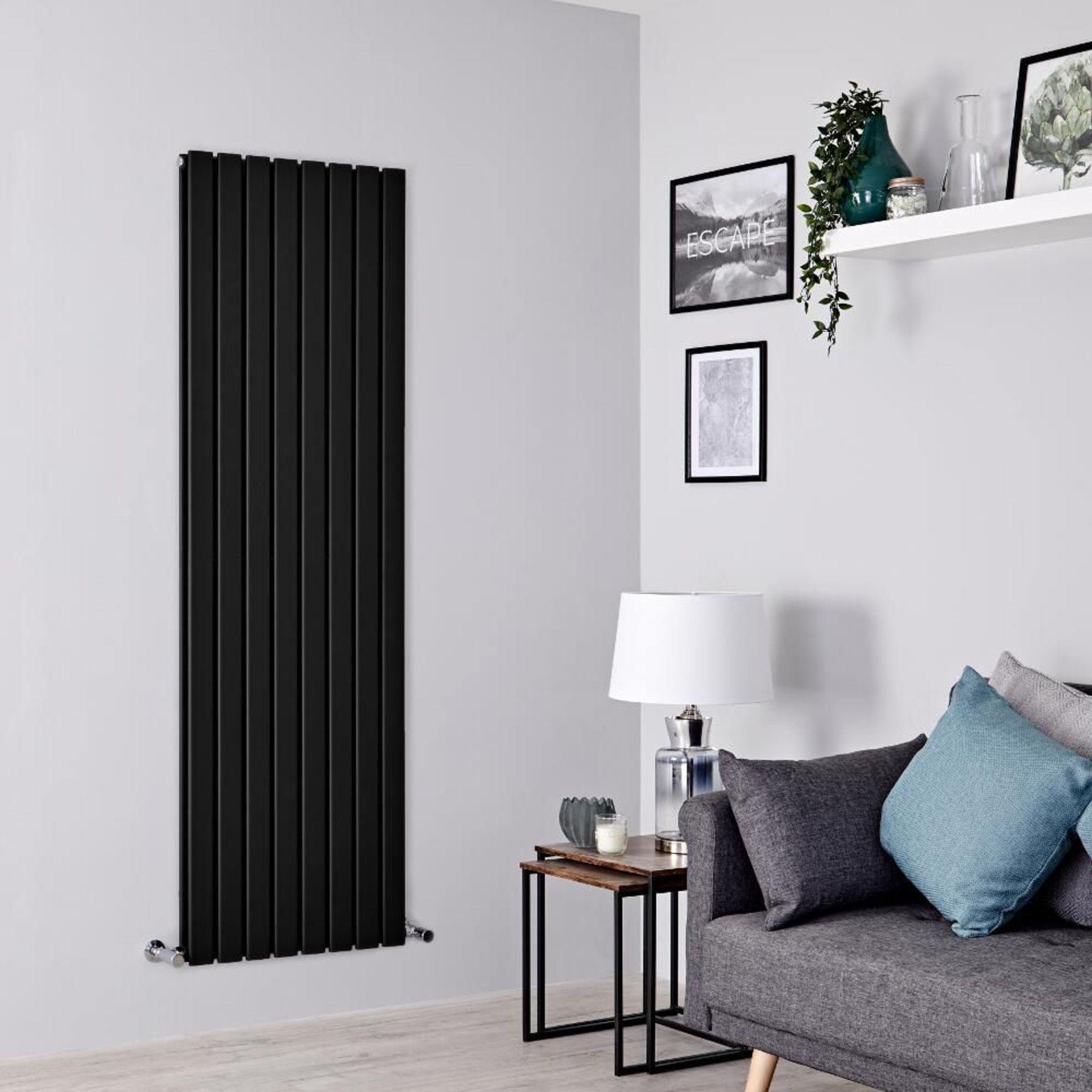 New 1600x360mm Black Double Flat Panel Vertical Radiator. RRP £499.99.Made with low carbon st...