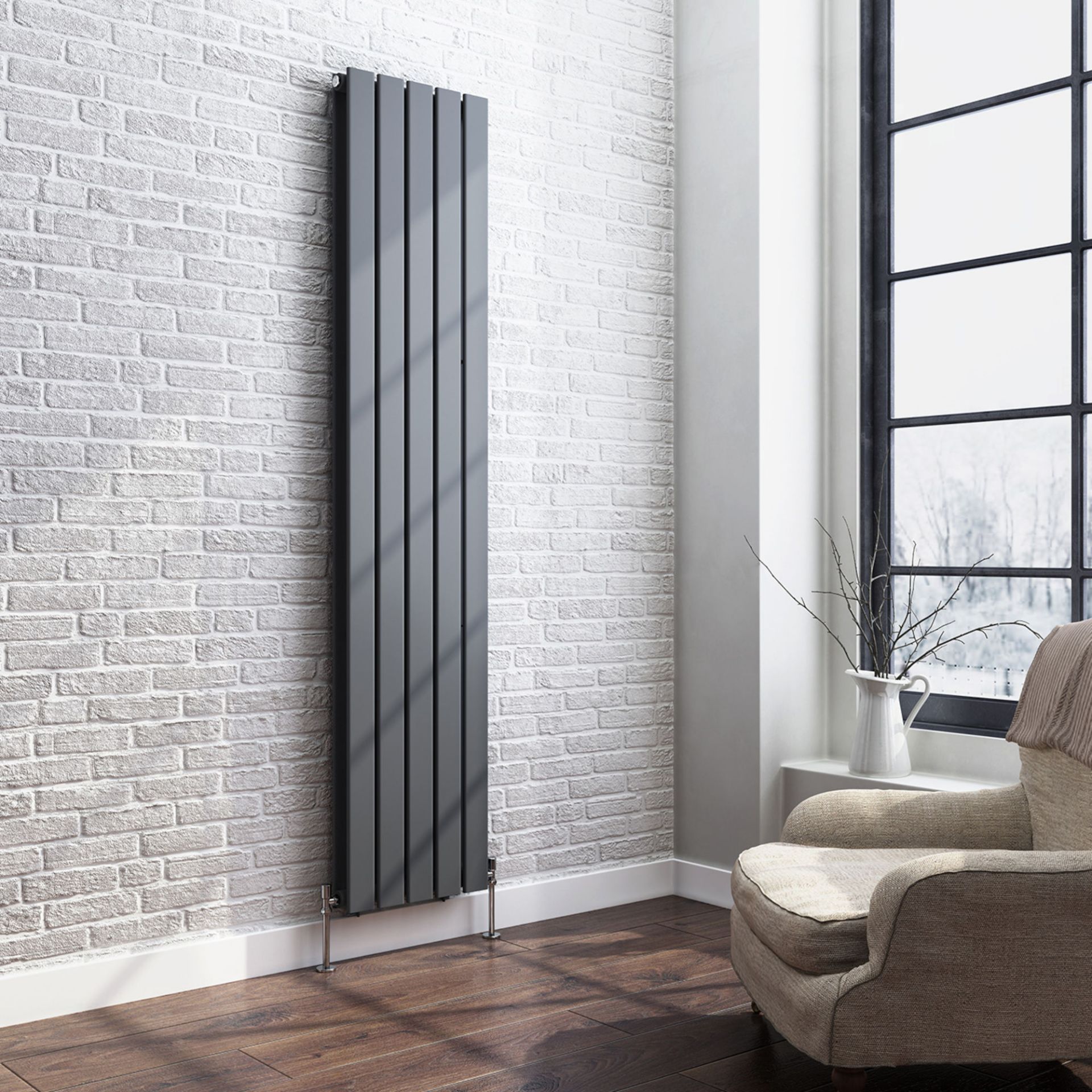 New Boxed 1800x360mm Anthracite Single Flat Panel Vertical Radiator. RRP £364.99.Ara6/1800Sa....