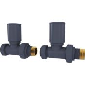 New & Boxed Round - Anthracite Radiator Valves Straight 15mm, Ra03S. 15mm Connection For Pipew