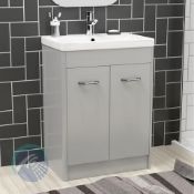 New (M29) Grey 600mm 2 Door Vanity Unit Basin. RRP £459.99. Comes Complete With Basin. This Be