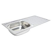 New (F73) Kitchen Sink & Drainer Stainless Steel 1 Bowl 940 x 490mm (1153K). Polished Stainless