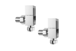 New Square Chrome Angled Radiator Valves 15mm Central Heating Taps Ra35A. Chrome Plated Soli