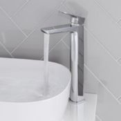 New & Boxed Cube Chrome High Rise Basin Mixer Tap. TB8004 Perfect For Counter Top Basins, Made