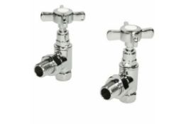 New & Boxed Traditional Angled Heated Towel Rail Radiator Valves Cross Head Pair 15mm