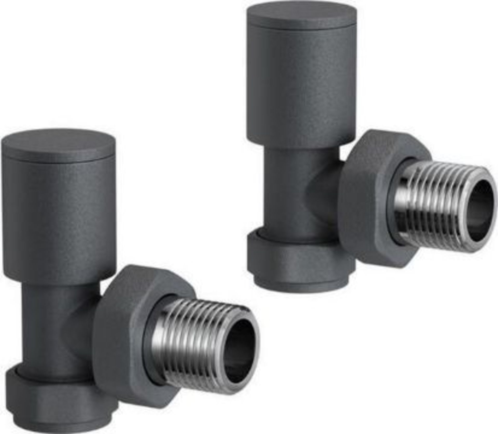 New & Boxed 15 mm Standard Connection Round Angled Anthracite Radiator Valves. Ra03A. Complie