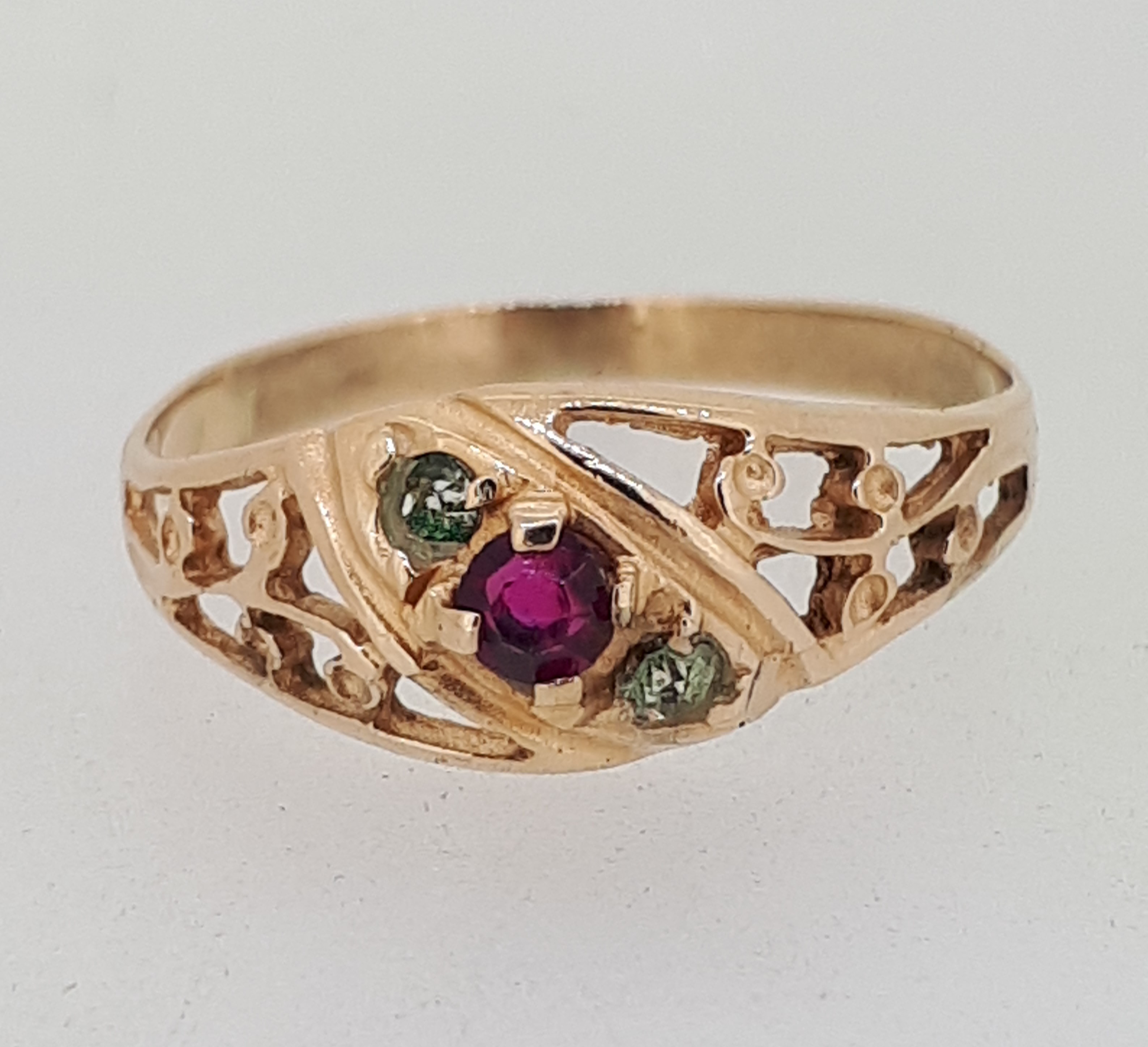 14ct (585) Rose Gold Red and Green Stone Dress Ring