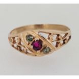 14ct (585) Rose Gold Red and Green Stone Dress Ring
