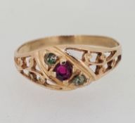 14ct (585) Rose Gold Red and Green Stone Dress Ring