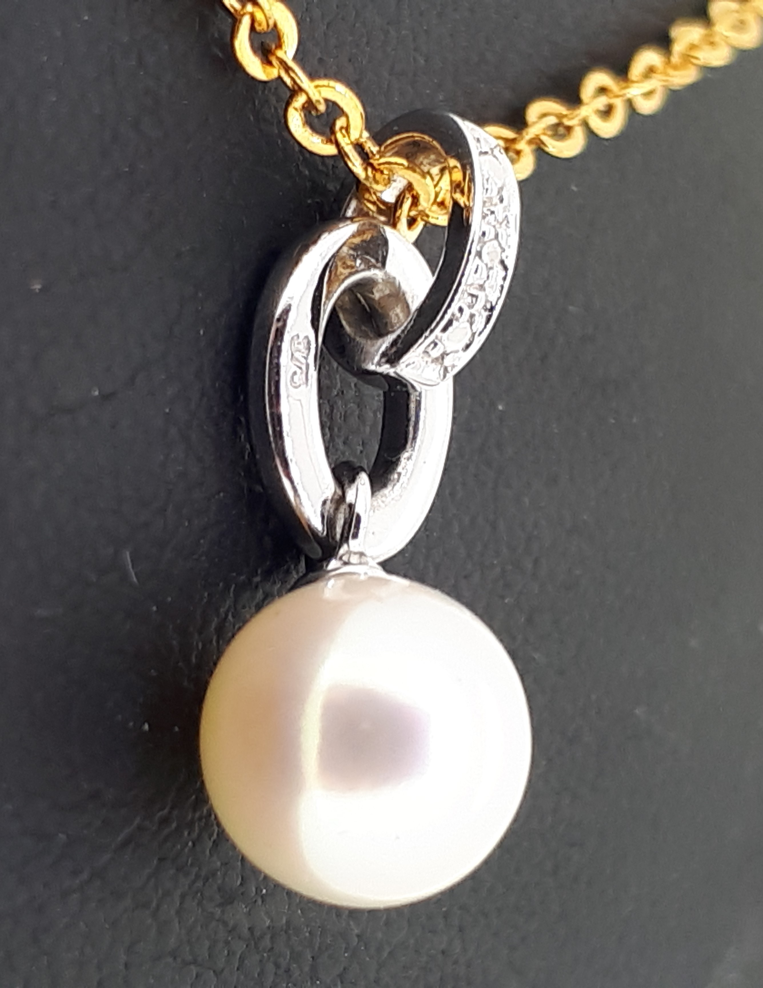 9ct (375) White Gold Diamond and Double Ring Pearl Pendant