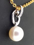 9ct (375) White Gold Diamond and Double Ring Pearl Pendant