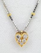 18ct Yellow Gold 0.10ct Diamond Set Heart on a White Gold Box Chain & Yellow Gold Ball Links - 18"