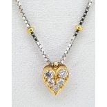 18ct Yellow Gold 0.10ct Diamond Set Heart on a White Gold Box Chain & Yellow Gold Ball Links - 18"