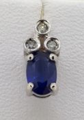 9ct White Gold Oval Sapphire & Diamond Stud Earrings