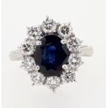 18ct White Gold Oval 2.2ct Sapphire & 1.0ct Diamond Cluster Ring