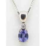 9ct (375) White Gold Oval Tanzanite & Diamond Pendant on Venetian Chain - 18"