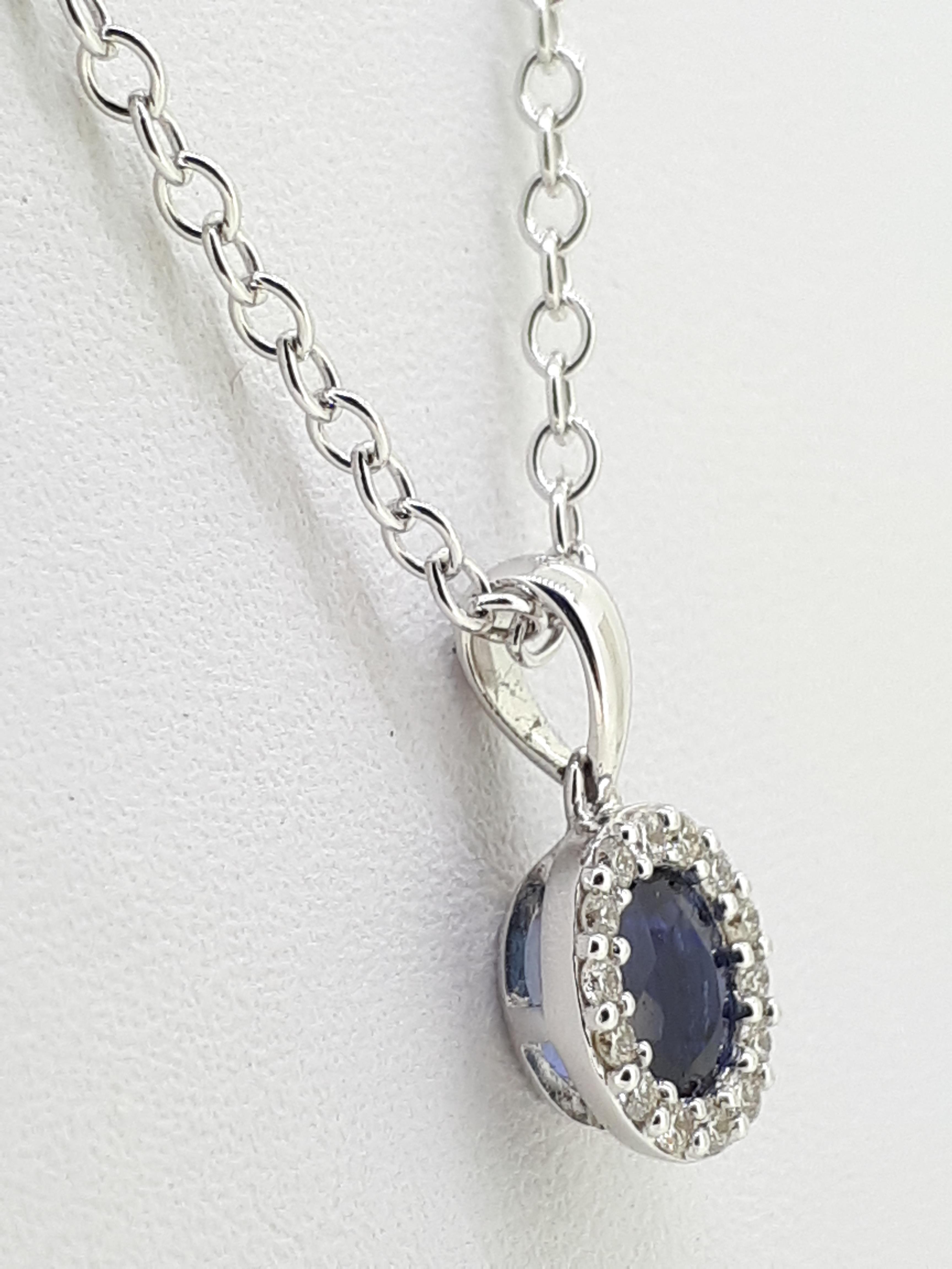 18ct White Gold 0.56ct Sapphire & Diamond Oval Cluster Pendant on Trace Chain - 20" - Image 2 of 4