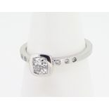 18ct White Gold (750) 0.5ct Cushion Cut Diamond Ring with Diamond Shoulders