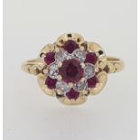 9ct (375) Yellow Gold Red & White Stone Cluster Ring