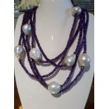 Baroque Pearl & Amethyst Long Rope Necklace with Silver Gilt - 72"