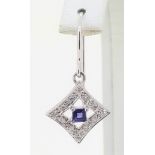 9ct (375) White Gold Diamond & Iolite Drop Earrings