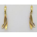 9ct (375) White & Yellow Gold Drop Leaf Shaped Stud Earrings