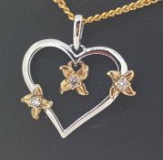 9ct (375) White and Yellow Gold Open Heart Diamond Pendant