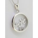 9ct White Gold 'Love' Circle Diamond Pendant on Curb Chain Necklace
