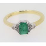 9ct (375) Yellow Gold Emerald Cut Emerald & Diamond Ring