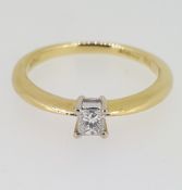 18ct (750) Yellow Gold 0.20ct Princess Cut Four Claw Solitaire Ring