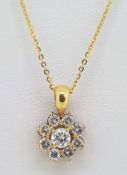 18ct (750) Yellow Gold 0.45ct Diamond Cluster Pendant on a Trace Chain - 16"