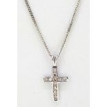 18ct (750) White Gold Diamond Cross Pendant and 16" Curb Chain Necklace