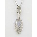 9ct (375) White Gold Diamond Double Marquise Drop Pendant on a Box Chain - 18"