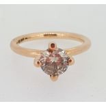 Handmade 18ct (750) Rose Gold +1ct Cognac Diamond Four Claw Solitaire Ring