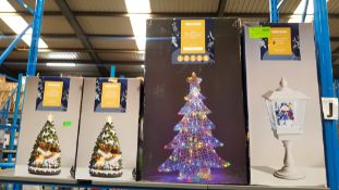 (R5J) Christmas. 4 Items. 2x Christmas Tree And Train Moving Musical LED Decoration, 1x LED Tree